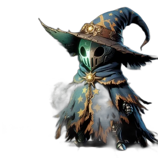 mask, hat, staff, face, concept art, fantasy art, wizard, wearing transparent PNG cut-out