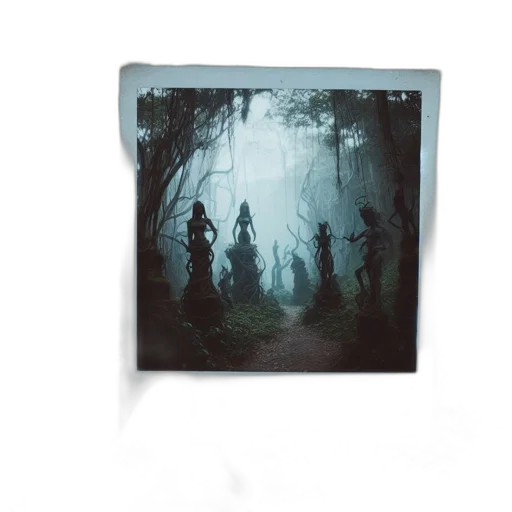 mask, tree, umbrella, concept art, fantasy art, fog, forest, underwater transparent PNG cut-out