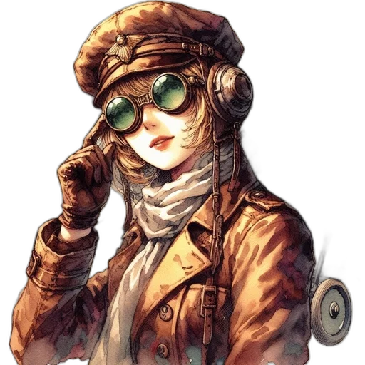 jacket, staff, face, hat, concept art, cyberpunk, anime, pixel art transparent PNG cut-out