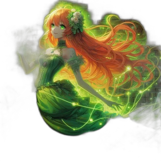 dragon, hair, fantasy art, concept art, anime, pixel art, fire, green transparent PNG cut-out