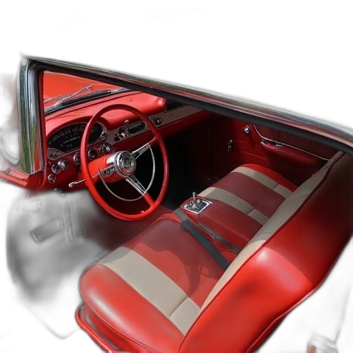 car, furniture, photorealistic, 3d render, concept art, red, interior, vintage transparent PNG cut-out