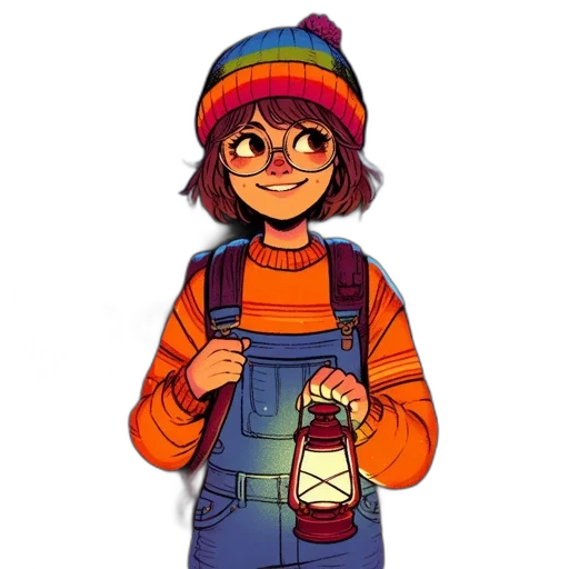 jacket, hat, staff, bottle, pixel art, concept art, cartoon, watercolor transparent PNG cut-out