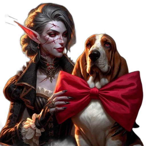 fantasy art, concept art, photorealistic, comic book art, red, elf-like, character, pointed transparent PNG cut-out