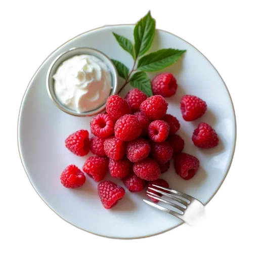 food, crown, photorealistic, plate, fresh, raspberries, presented, yellow transparent PNG cut-out