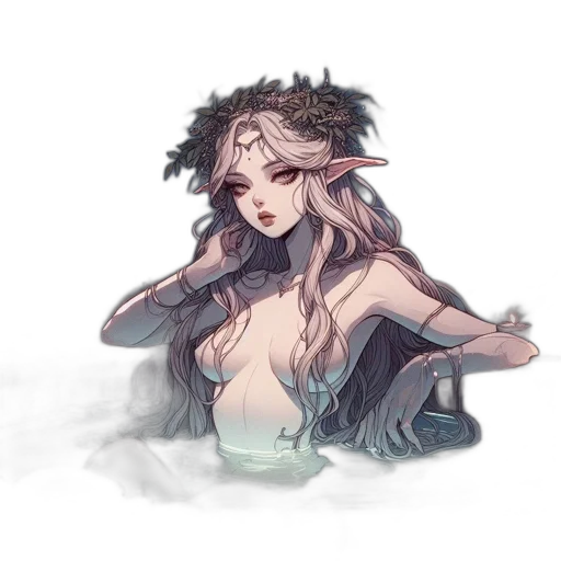 crown, creature, dress, hair, fantasy art, concept art, anime, pixel art transparent PNG cut-out