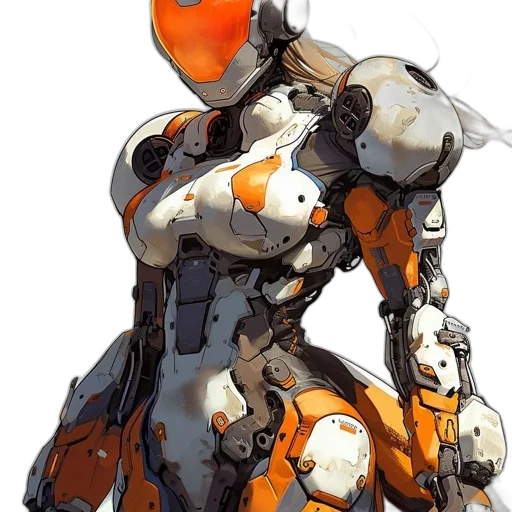 robot, weapon, mask, concept art, cyberpunk, comic book art, 3d render, golden transparent PNG cut-out