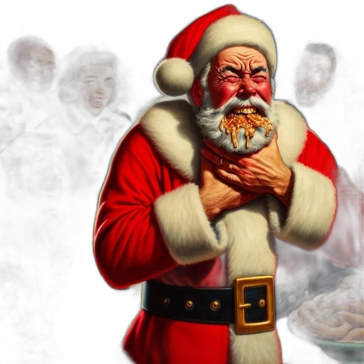 festive, scene, santa, claus, eating, cookie, surrounded, laughing transparent PNG cut-out
