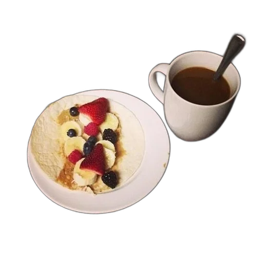 food, photorealistic, plate, fruit, sits, next, cup, coffee transparent PNG cut-out