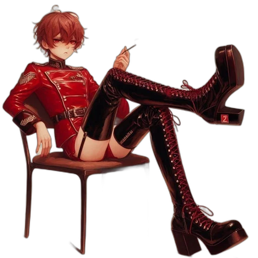 furniture, staff, jacket, shoes, concept art, pixel art, photorealistic, red transparent PNG cut-out