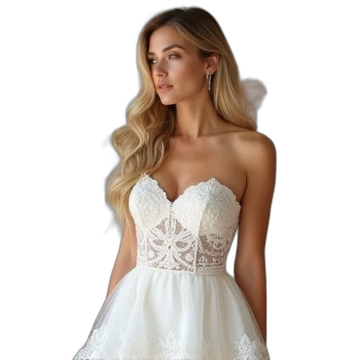 dress, woman, white, strapless, lace, gown, fitted, bodice transparent PNG cut-out