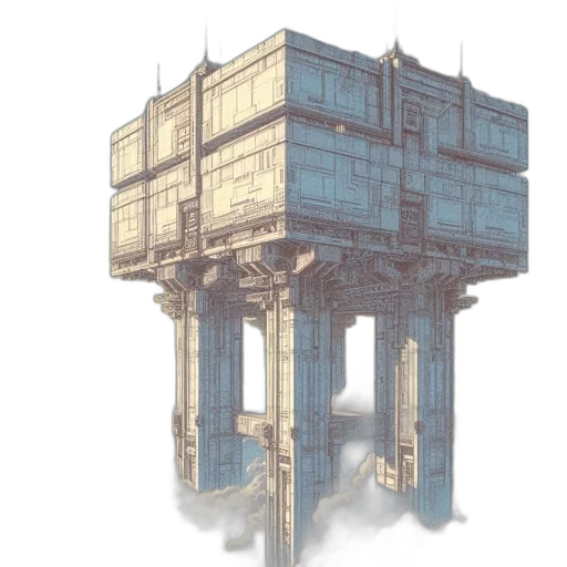 building, robot, furniture, concept art, 3d render, cyberpunk, pixel art, outer space transparent PNG cut-out