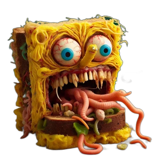 food, creature, face, animal, 3d render, concept art, photorealistic, unsettling transparent PNG cut-out