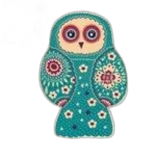 whimsical, illustration, features, teal, owl, intricate, patterns, surrounded transparent PNG cut-out