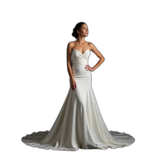 dress, jewelry, photorealistic, woman, white, flowing, gown, fitted transparent PNG cut-out