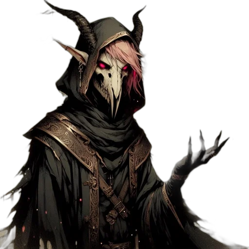 mask, staff, face, creature, concept art, fantasy art, comic book art, pixel art transparent PNG cut-out