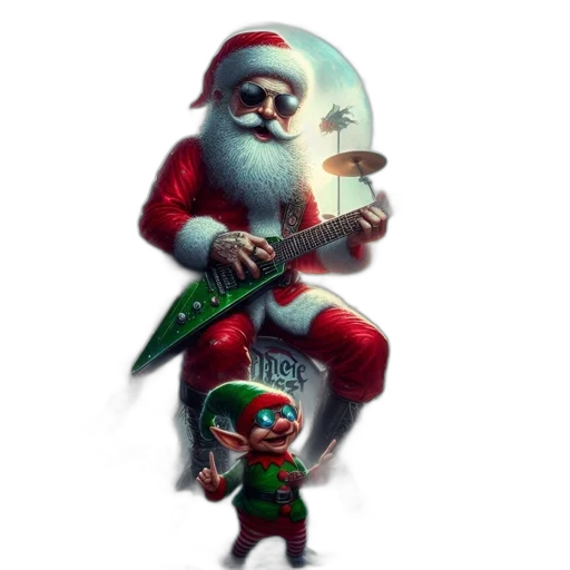 concept art, 3d render, pixel art, fantasy art, santa, claus, plays, electric transparent PNG cut-out