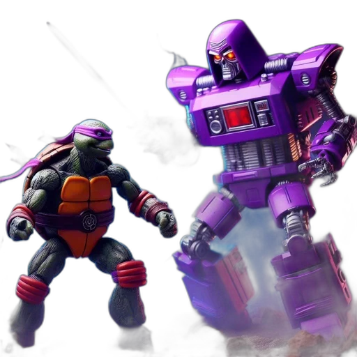 robot, concept art, 3d render, outer space, two, action, figures, one transparent PNG cut-out