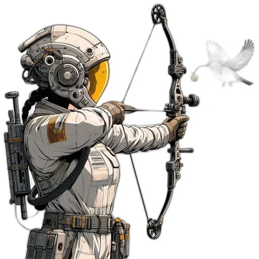 weapon, staff, robot, mask, concept art, fantasy art, pixel art, comic book art transparent PNG cut-out