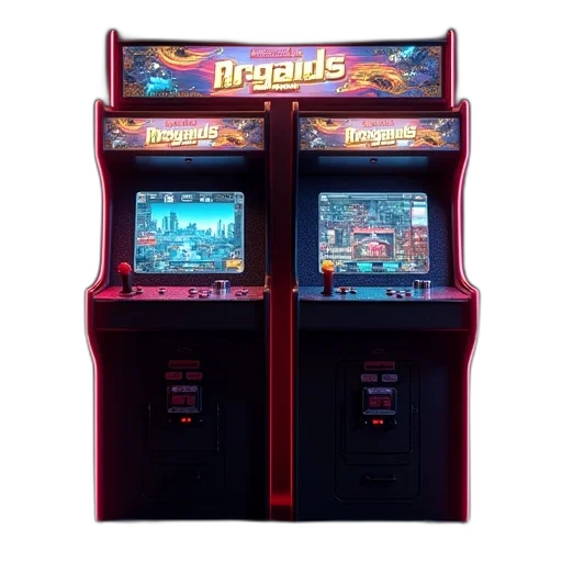 3d render, retro, arcade, machine, two, arcades, front, one transparent PNG cut-out