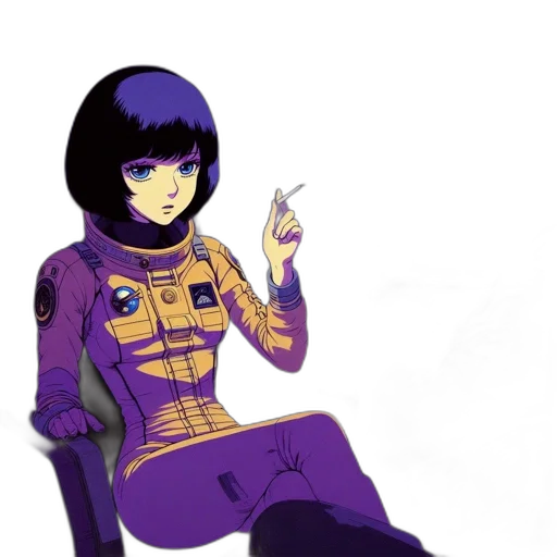 robot, jacket, dress, staff, concept art, pixel art, anime, cyberpunk transparent PNG cut-out