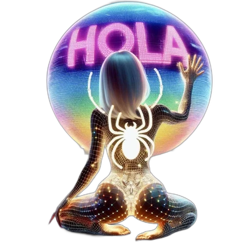 hair, vaporwave, futuristic, glowing, sphere, word, hola, illuminates transparent PNG cut-out
