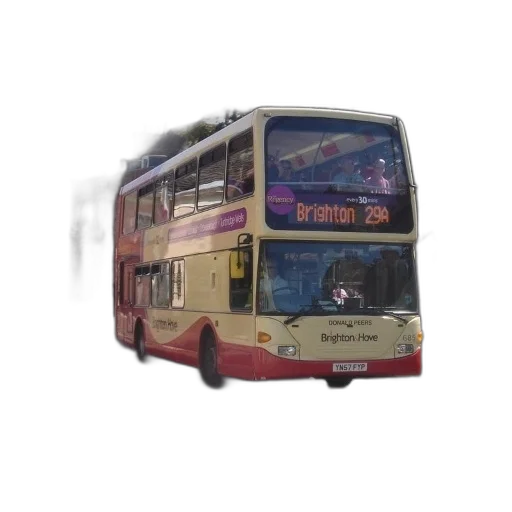 car, photorealistic, 3d render, concept art, oil painting, double-decker, bus, driving transparent PNG cut-out