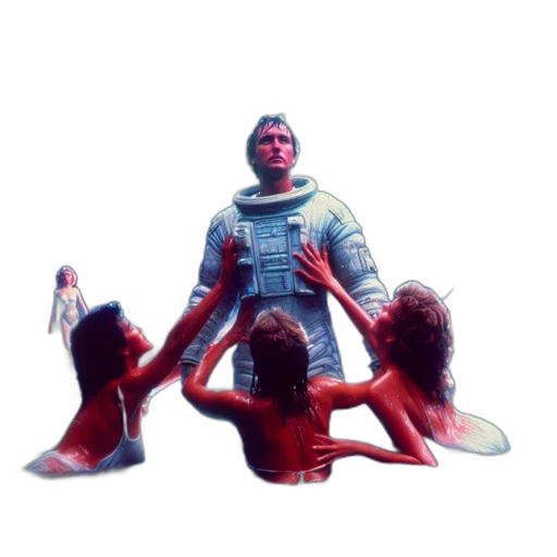 robot, concept art, 3d render, vaporwave, pixel art, outer space, underwater, fire transparent PNG cut-out