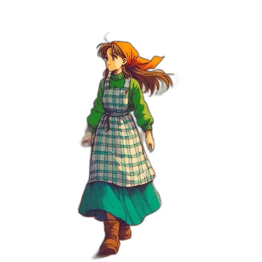 dress, jacket, hat, concept art, pixel art, fantasy art, watercolor, green transparent PNG cut-out