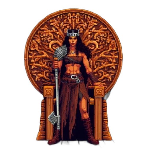 furniture, sword, pixel art, fantasy art, concept art, comic book art, regal, woman transparent PNG cut-out