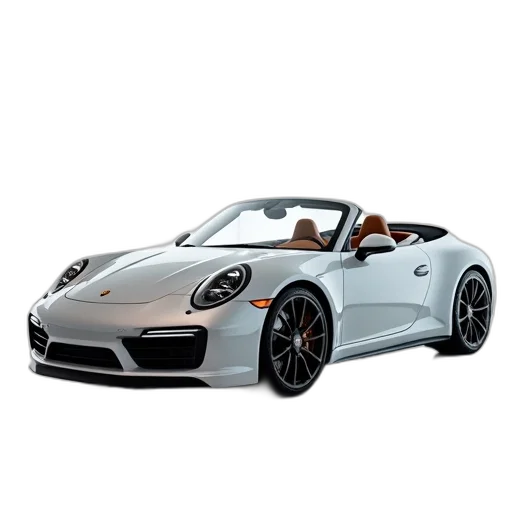 car, 3d render, photorealistic, silver, porsche, 911, convertible, parked transparent PNG cut-out