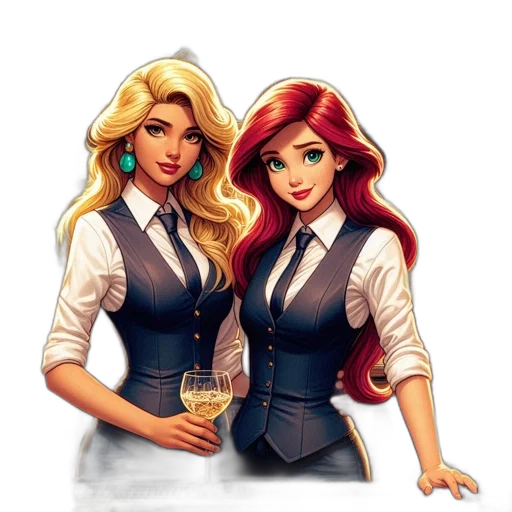 staff, fantasy art, concept art, pixel art, comic book art, two, female, characters transparent PNG cut-out