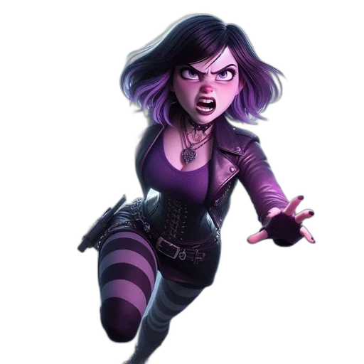 concept art, comic book art, fantasy art, 3d render, dark, animated, female, character transparent PNG cut-out