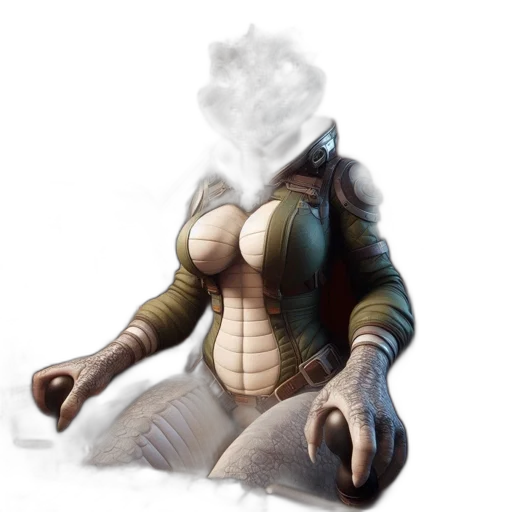 dragon, mask, creature, jacket, concept art, fantasy art, 3d render, photorealistic transparent PNG cut-out