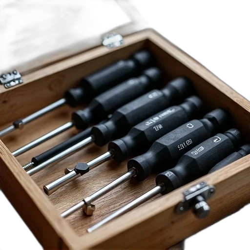 weapon, set, black, screwdrivers, silver, handles, neatly, organized transparent PNG cut-out