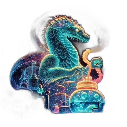 dragon, staff, creature, fantasy art, concept art, vaporwave, pixel art, blue transparent PNG cut-out