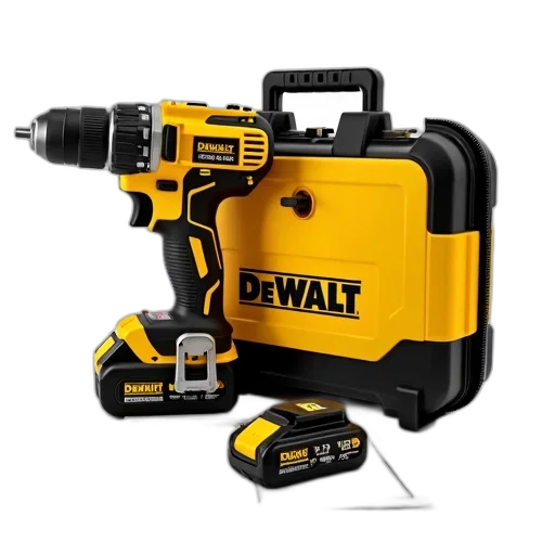 weapon, yellow, black, cordless, drill, battery, pack, displayed transparent PNG cut-out