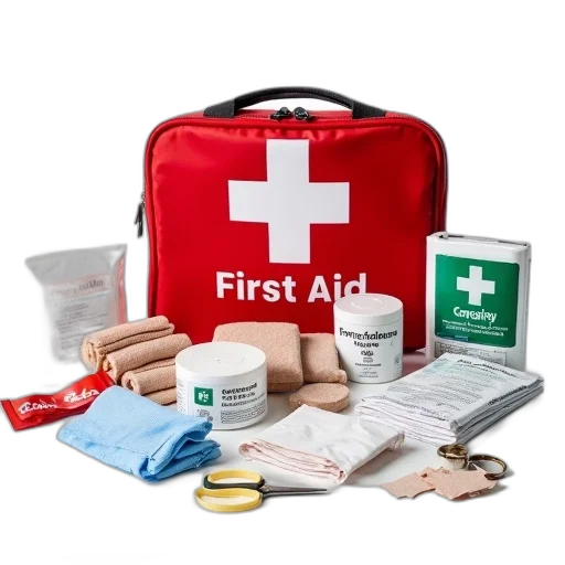 comprehensive, first, aid, kit, displayed, white, background, featuring transparent PNG cut-out