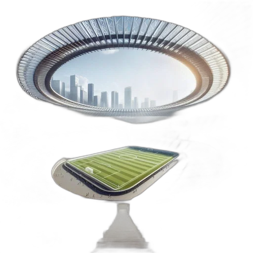 3d render, concept art, stadium, circular, design, open, roof, hosts transparent PNG cut-out