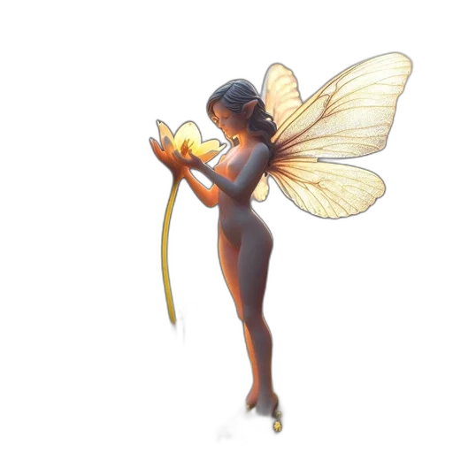 flower, creature, staff, concept art, fantasy art, pixel art, 3d render, golden transparent PNG cut-out