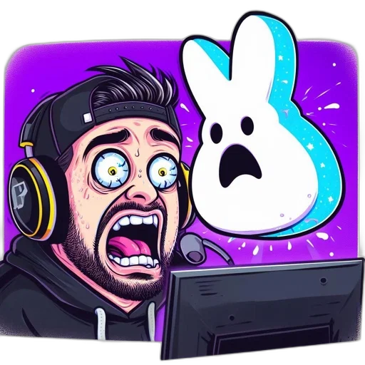 cartoon, concept art, pixel art, anime, astonished, man, wears, headphones transparent PNG cut-out