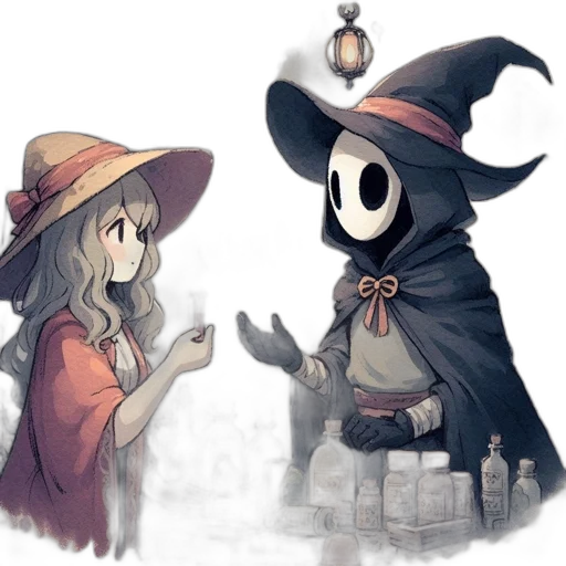 hat, mask, staff, creature, concept art, fantasy art, pixel art, watercolor transparent PNG cut-out