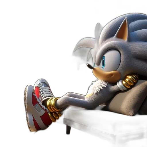 concept art, 3d render, sonic, hedgehog, relaxes, couch, view, beach transparent PNG cut-out