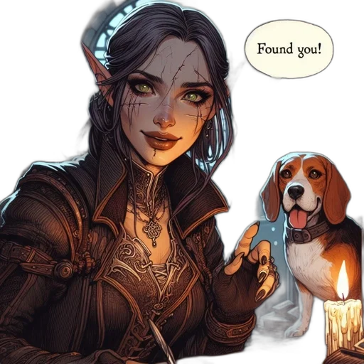 creature, fantasy art, concept art, comic book art, fire, dark, elf-like, woman transparent PNG cut-out