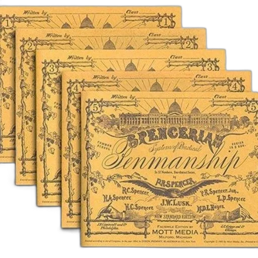 stack, five, yellow, books, titled, spencerian, system, practical transparent PNG cut-out