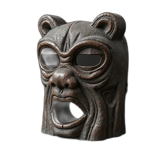 mask, face, jewelry, 3d render, picture, metal, casting, holes transparent PNG cut-out
