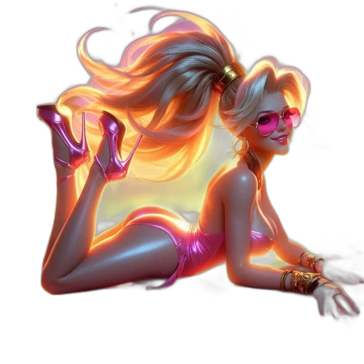 jewelry, hair, concept art, fantasy art, cyberpunk, comic book art, neon lights, neon transparent PNG cut-out