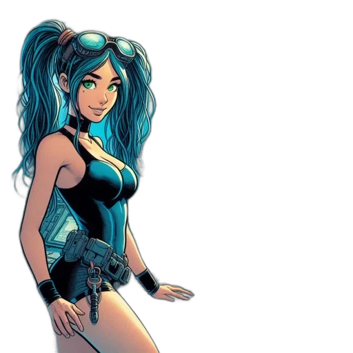 comic book art, concept art, cartoon, fantasy art, blue, young, woman, long transparent PNG cut-out