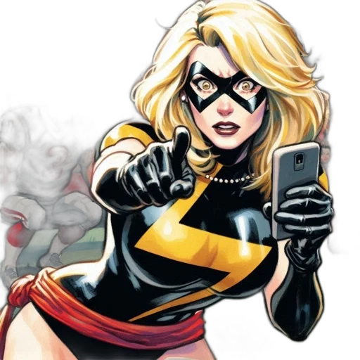 comic book art, concept art, cartoon, female, superhero, wearing, black, yellow transparent PNG cut-out