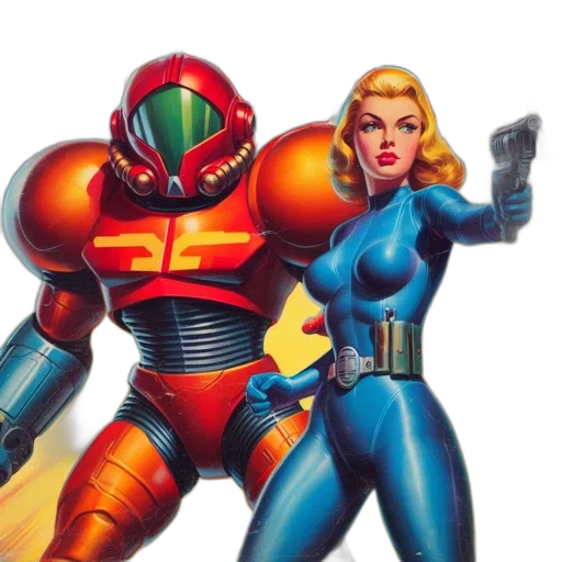 robot, weapon, concept art, comic book art, pixel art, outer space, retro, comic transparent PNG cut-out