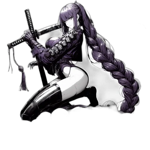 weapon, sword, staff, hair, concept art, fantasy art, cyberpunk, anime transparent PNG cut-out